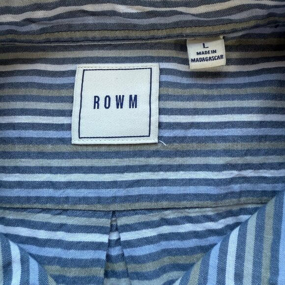 Rowm Mens Short Sleeve Button-Down Striped Shirt Blue/Green Cotton Size L - Picture 5 of 5
